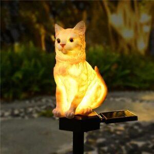 Garden Cat Decor Outdoor Solar Light Lawn Decorations Cute Animal Stake Patio